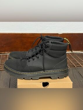 Dr. Martens Black Canvas Lace-Up Ankle Boots with Yellow Stitching